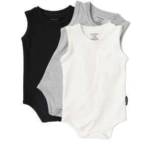 Little Bipsy Sleeveless Bodysuit Set - Gray, Black and white